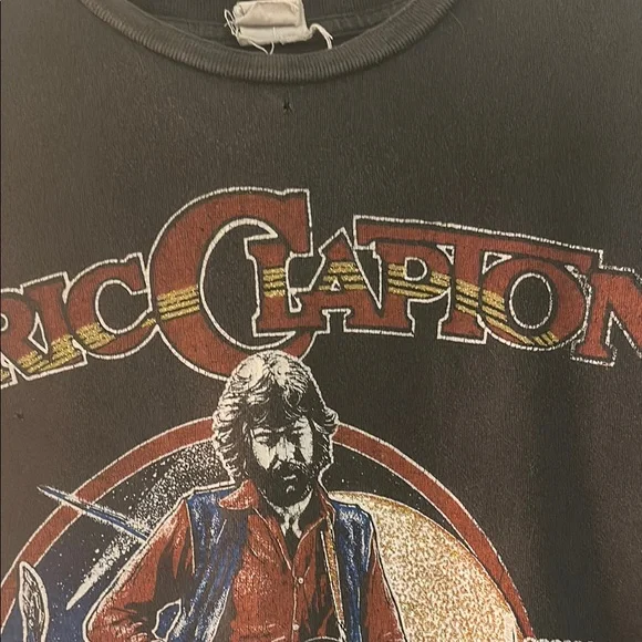 MadeWorn Black Short Sleeve Tee Eric Clapton with glitter effects on design M/L - Picture 4 of 10